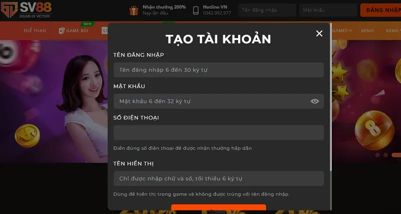 Hướng dẫn đăng ký SV88